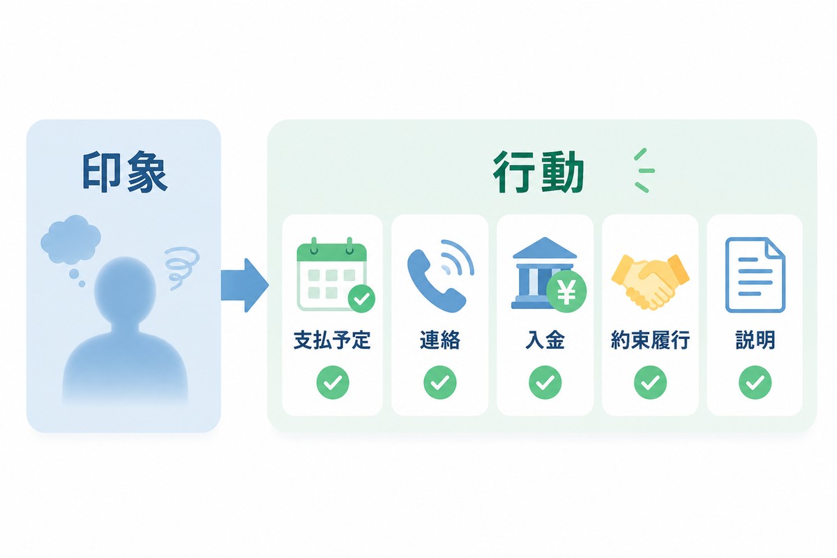 相手の誠実さを印象ではなく行動で判断する図解