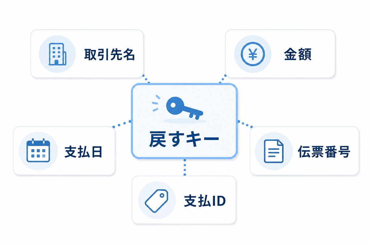 支払結果と会計データを突合するために残すキー情報