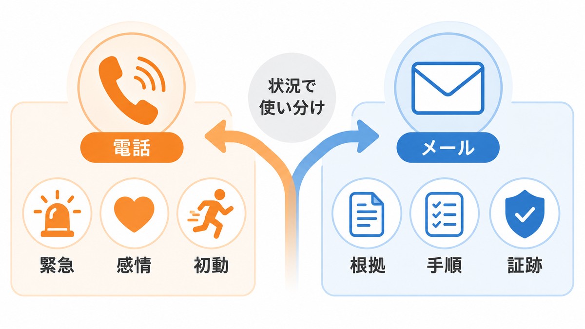 電話が向く場面とメールが向く場面を比較した図解