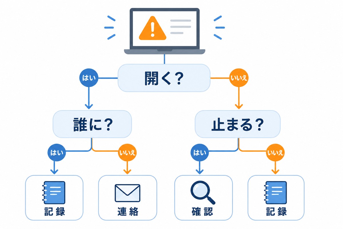 システム不具合時の初動確認をツリー形式で示す図解
