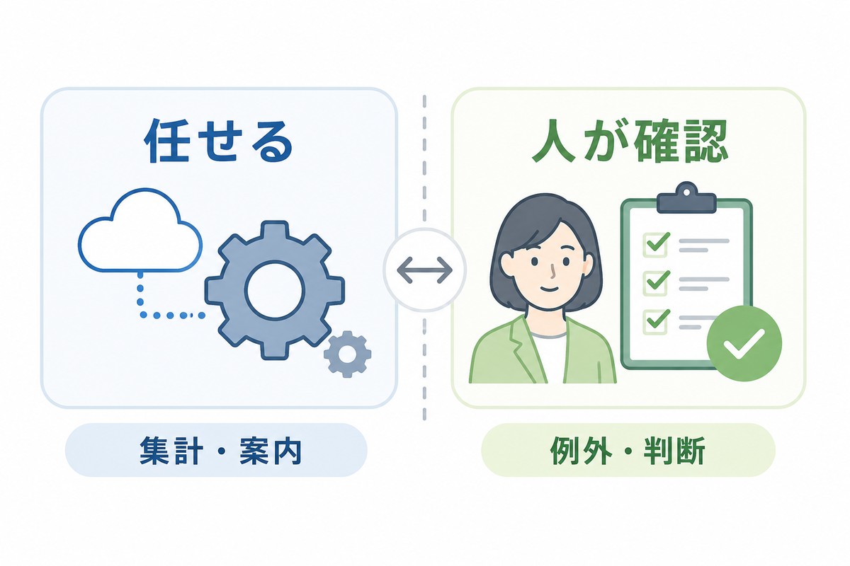 受注システムで任せる部分と人が確認する部分を分ける図解