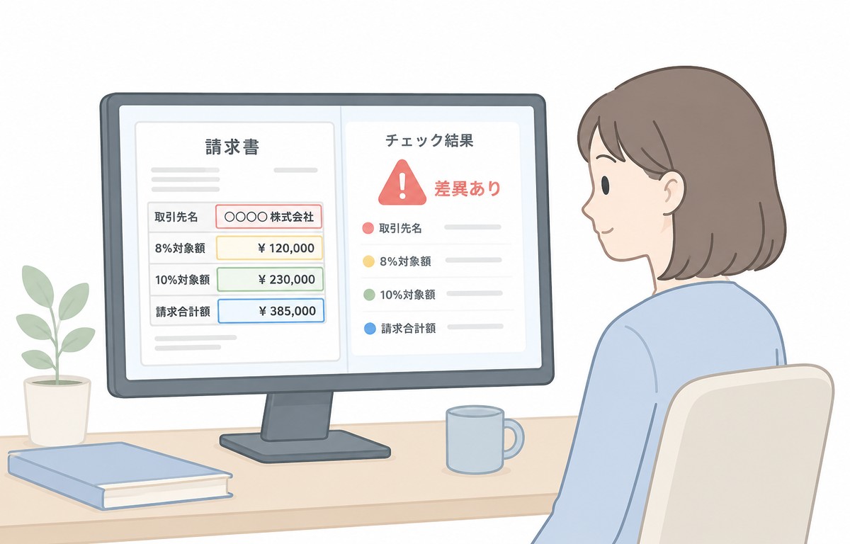 AI OCRの結果を人が確認して重要な判断を行うイラスト