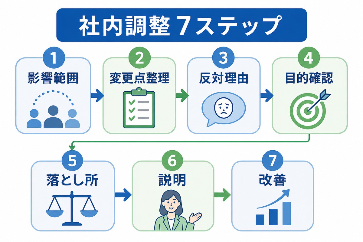 社内調整を進める手順のフロー図
