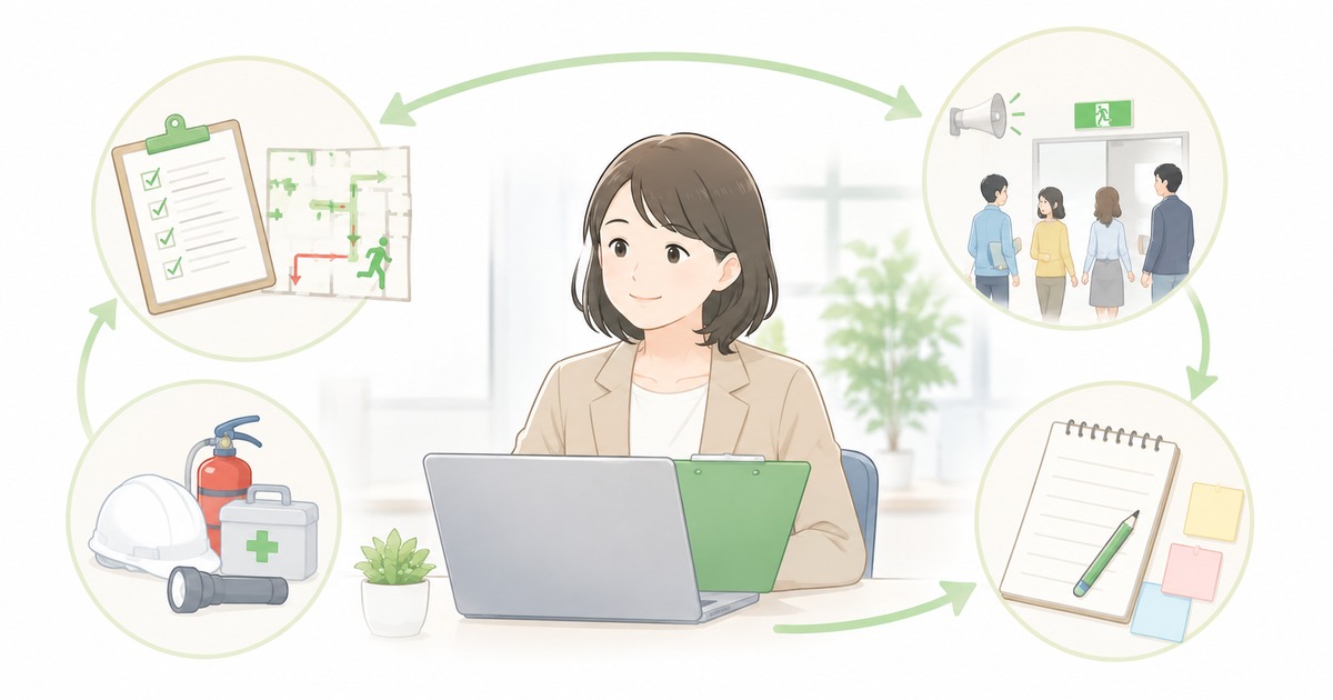 防災訓練を形だけで終わらせない準備と振り返りの内容を示すアイキャッチ