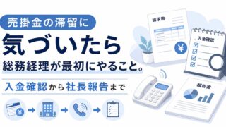 売掛金の滞留に気づいたら総務経理が最初にやること。入金確認から社長報告までの内容を示すアイキャッチ