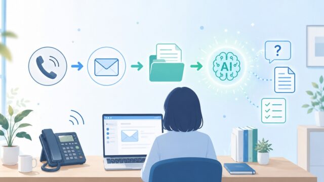 電話を減らしてメールに残す。一人総務がAI時代に情報を資産化する仕事術の内容を示すアイキャッチ