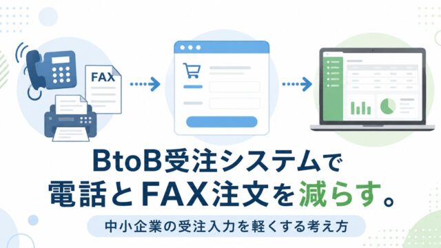 BtoB受注システムで電話とFAX注文を減らす。中小企業の受注入力を軽くする考え方の内容を示すアイキャッチ