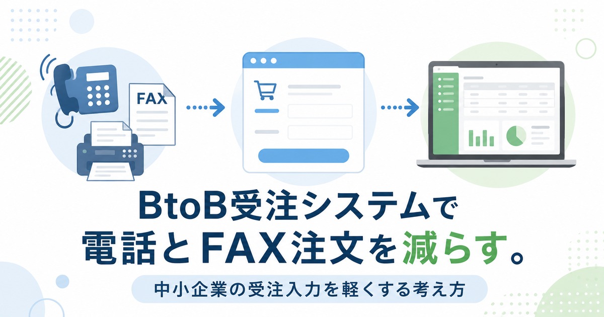 BtoB受注システムで電話とFAX注文を減らす。中小企業の受注入力を軽くする考え方の内容を示すアイキャッチ