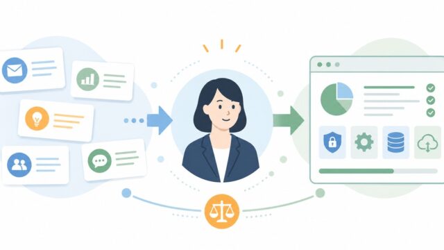 現場の要望を全部叶えるシステムは成功とは限らない。落とし所を作る総務の役割の内容を示すアイキャッチ