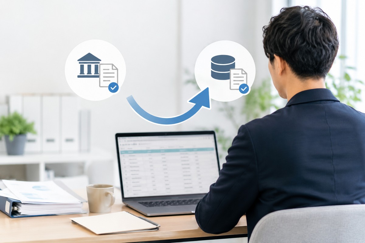会計データと銀行支払データを確認する一人総務経理の実務イメージ