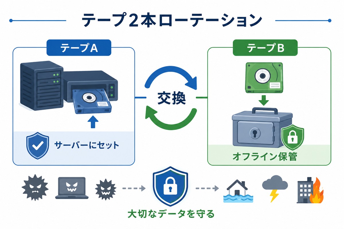テープ2本を交互に運用する流れ