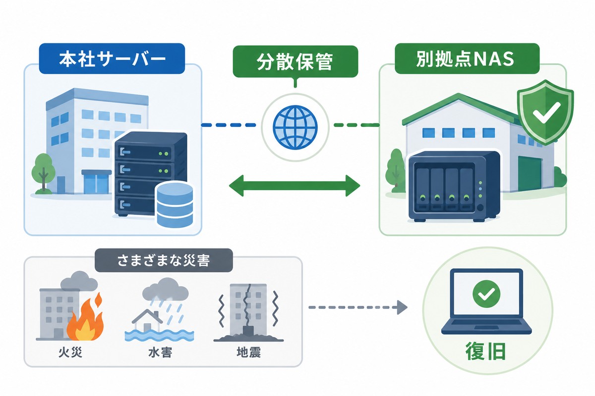 本社と別拠点NASによるバックアップ構成