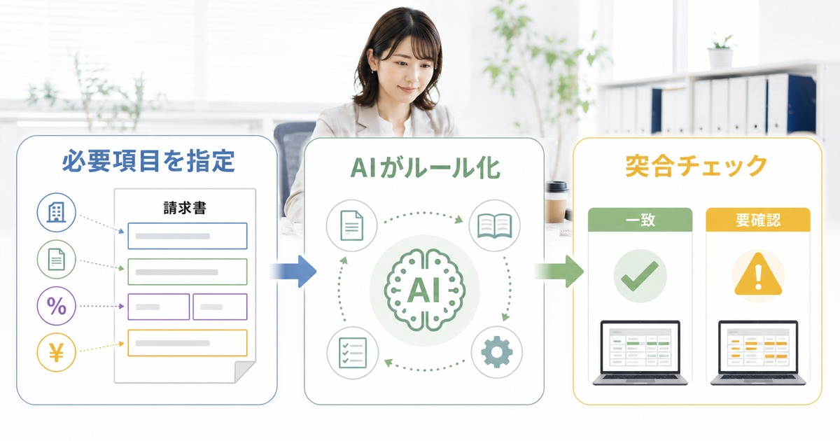 色枠指定でOCR精度を高めてAIで突合チェックする図解