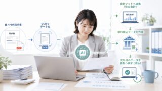 請求書処理をOCRから会計と銀行振込データへつなげるイメージ