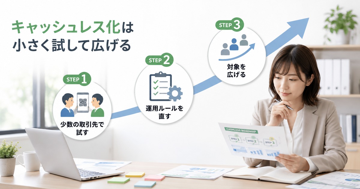 少数の取引先からキャッシュレス導入を広げる段階導入の図解