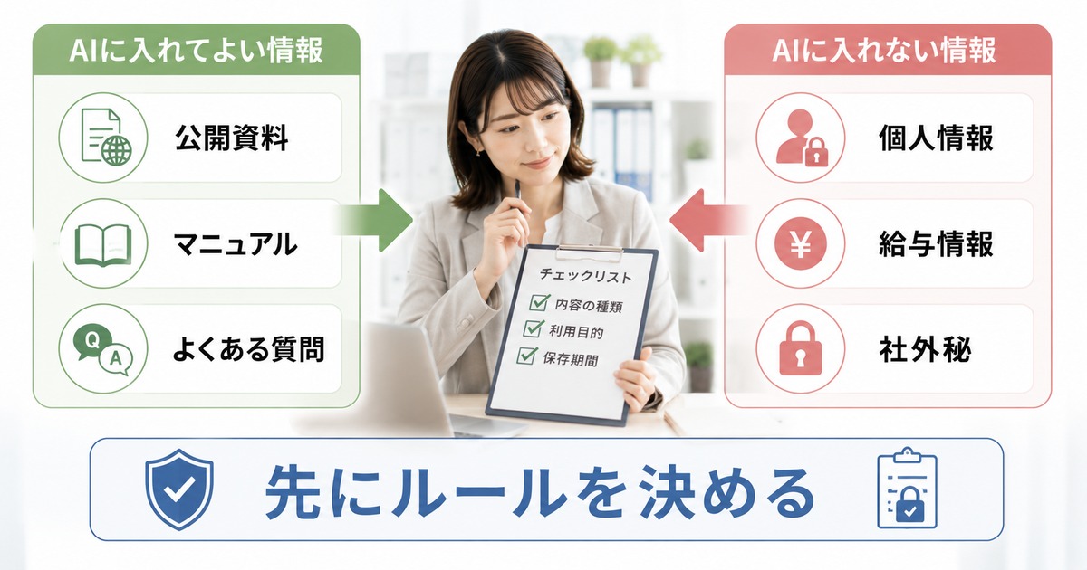 AIに入れてよい情報と入れない情報を分ける利用ルールの図解