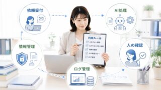 AIエージェントの利用ルールを整理する総務担当者のイメージ