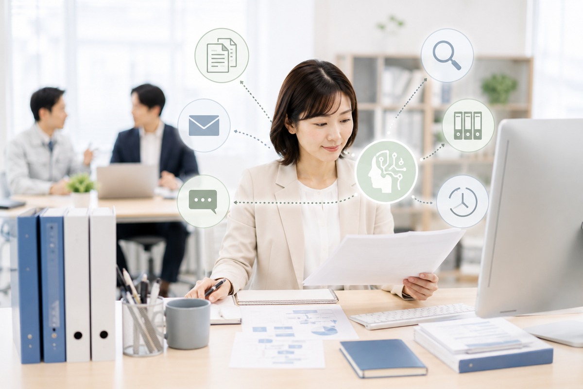 システム変更履歴をAIで後から確認できる形に整理する一人総務のイメージ